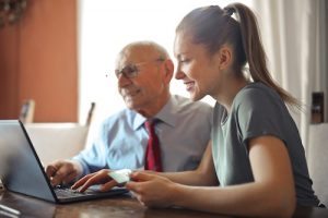 looking at cost of nursing home on computer